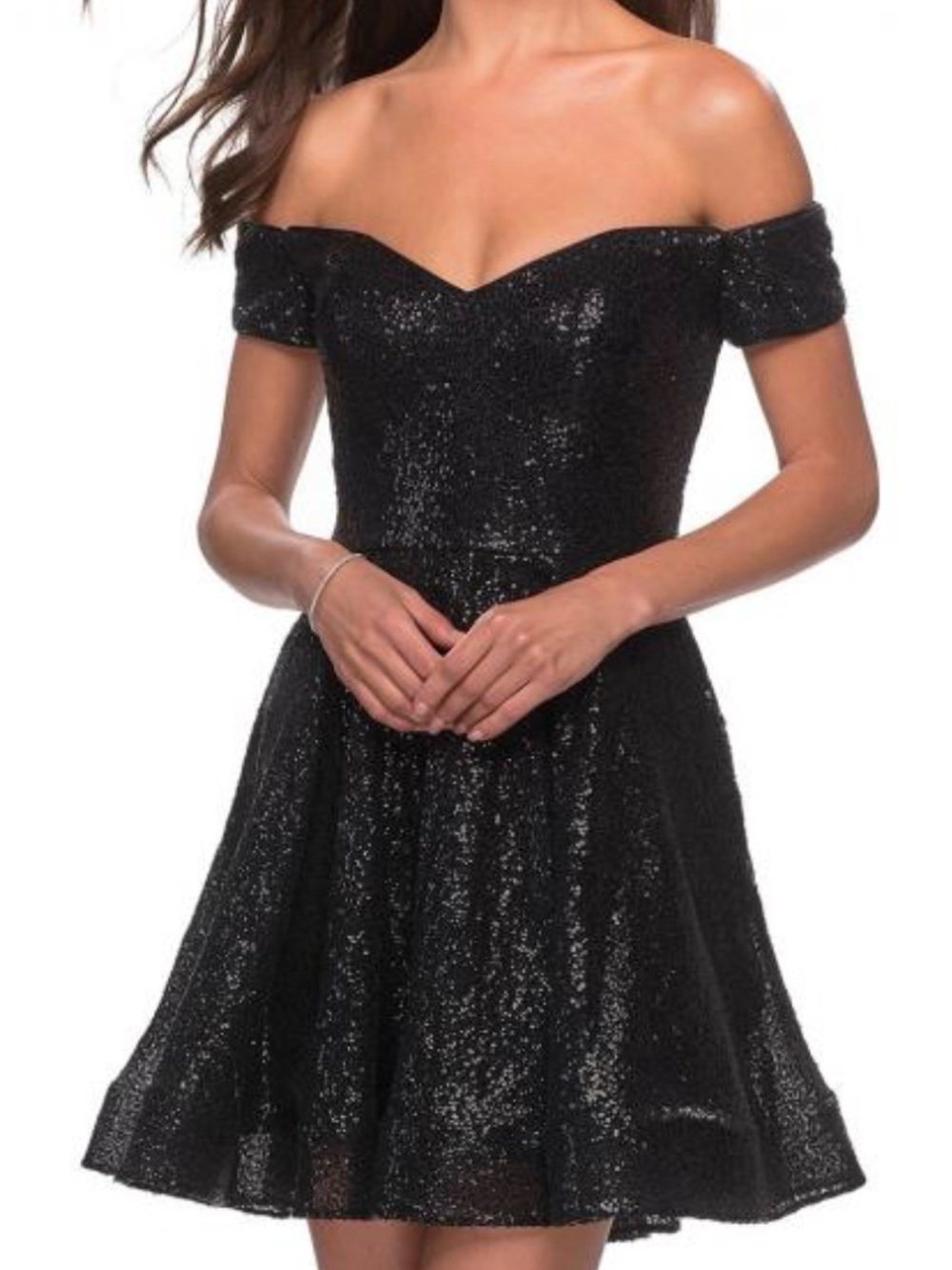 La Femme 28155 Off-the-Shoulder Sequin Short Dress size 6